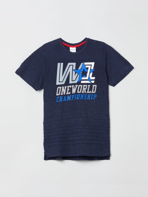 

max Boys Blue Printed Round Neck T-shirt