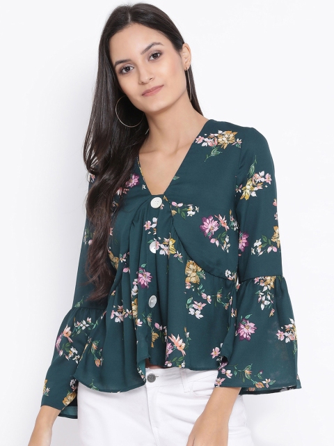

Oxolloxo Women Green Floral Printed A-Line Top
