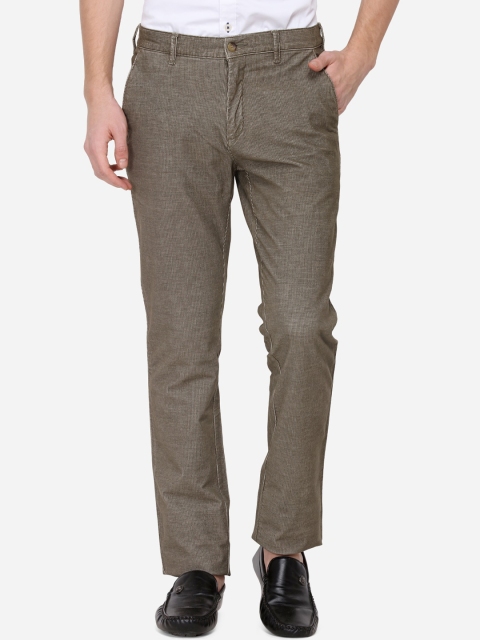

Greenfibre Men Olive Green Slim Fit Self Design Regular Trousers