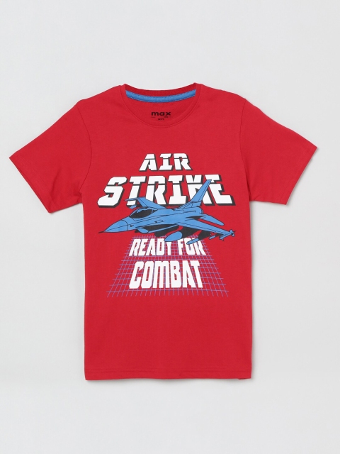 

max Boys Red & White Printed Round Neck T-shirt