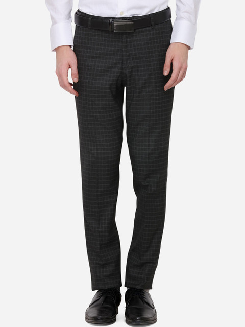 

Greenfibre Men Black & White Skinny Fit Checked Formal Trousers