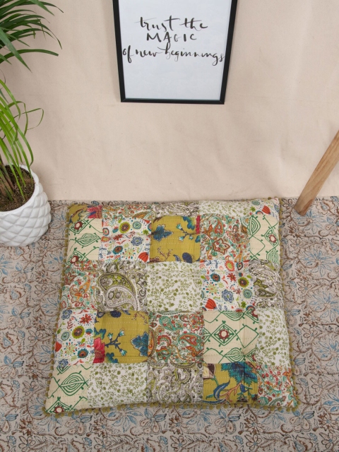 

Tistabene Multicolored Floral Patchwork Printed Square Gaddi Floor Cushion, Multi