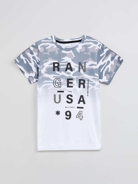 max Boys White Printed Round Neck T-shirt