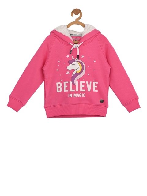 

Stupid Cupid Girls Magenta & White Printed Hooded Sweatshirt