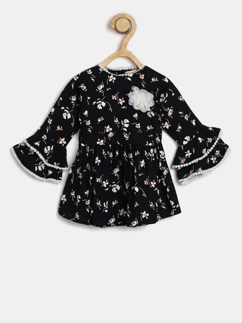 

Bella Moda Girls Black & Pink Floral Printed Fit and Flare Dress