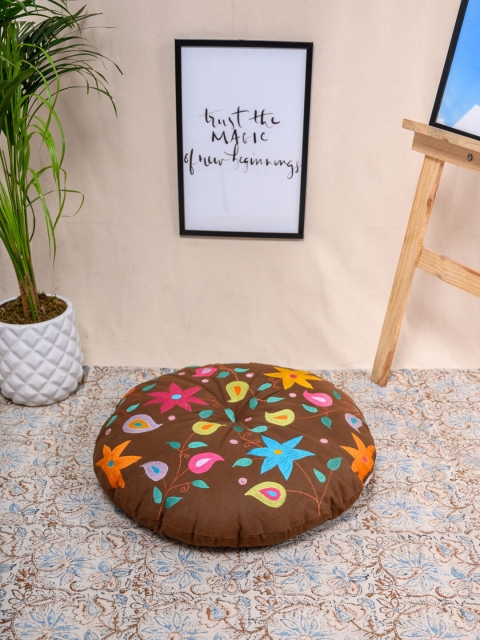 

Tistabene Brown & Blue Embroidered Round Floor Cushion