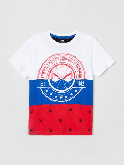 

max Boys White & Blue Printed Round Neck T-shirt