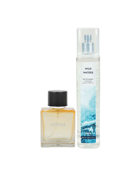 

Ajmal Set of Women Aretha EDP & Unisex Wild Waters EDT, Yellow