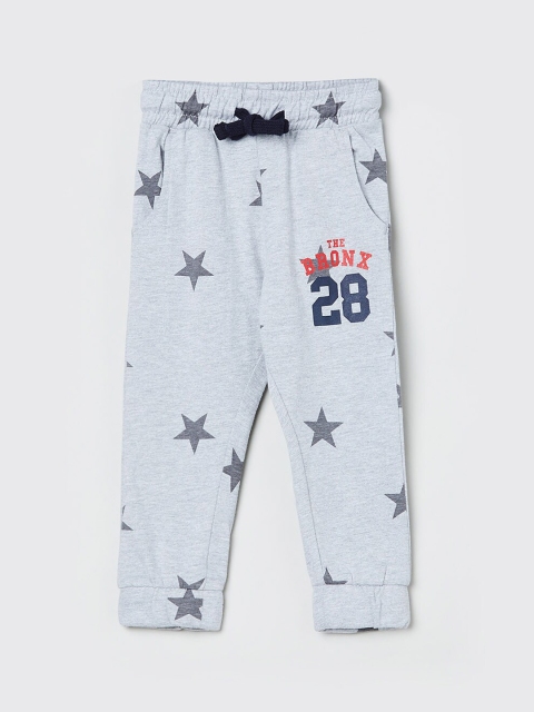 

max Boys Grey Graphic Printed Slim-Fit Joggers