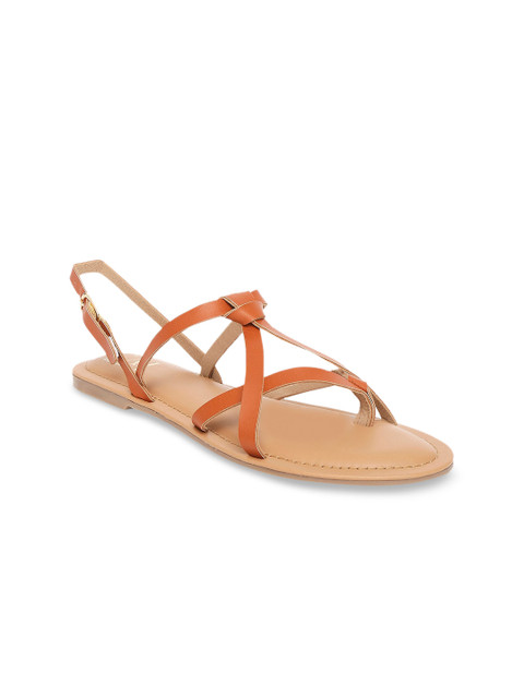 

CAI Women Tan Brown Solid Leather Open Toe Flats