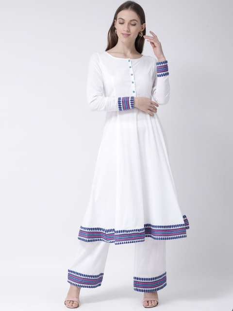 

Aayna Women White Solid Jacquard Kurta with Palazzos