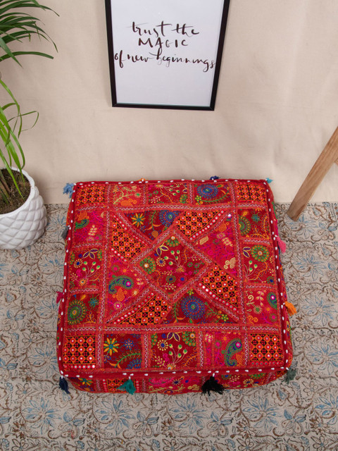 

Tistabene Orange-Colored & Red Printed Miniaceous Square Check Floor Cushion