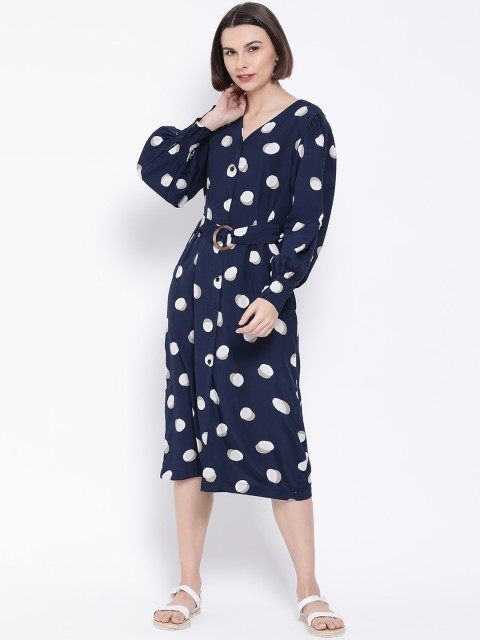 

Oxolloxo Women Navy Blue Printed Shirt Dress