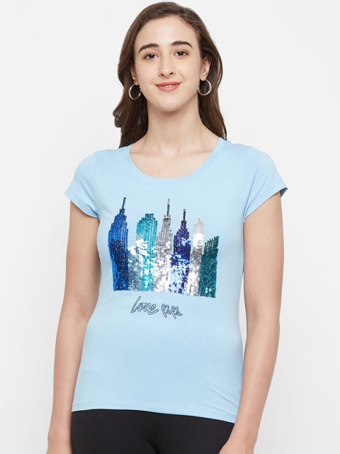 

bebe Women Turquoise Blue Embellished Top