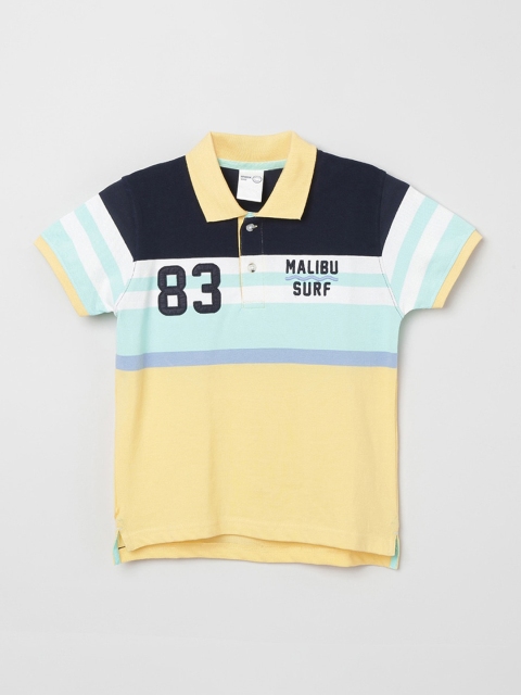 

max Boys Yellow & White Striped Polo Collar T-shirt