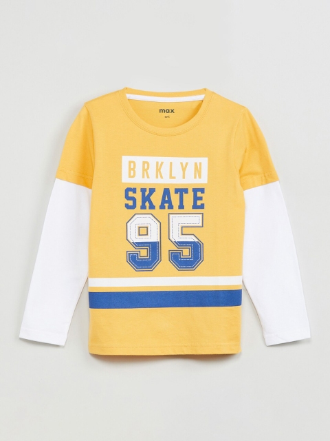

max Boys Yellow Printed Round Neck T-shirt