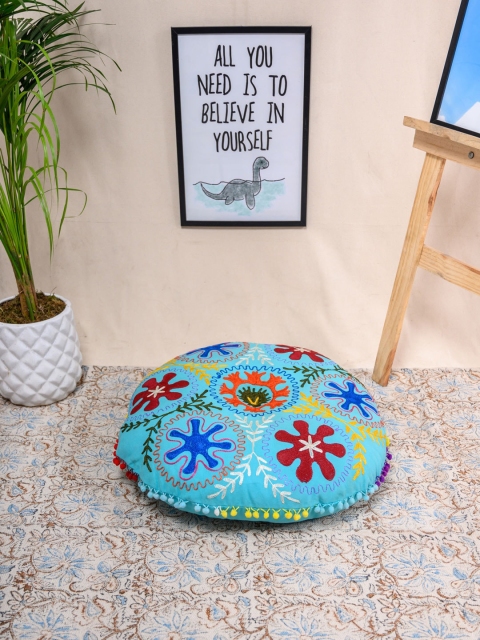 

Tistabene Blue & Burgundy Mari Embroidered Round Floor Cushion