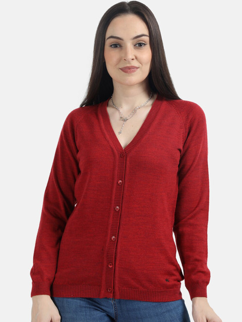 

Monte Carlo Women Red Solid Woolen Cardigan Sweater