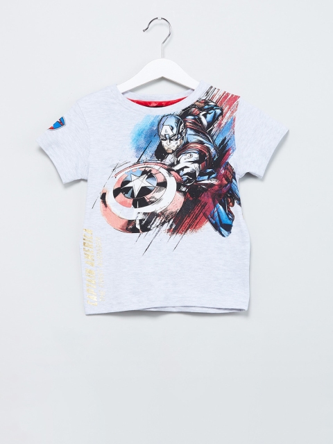 

max Boys Grey Melange Captain America Printed Round Neck T-shirt