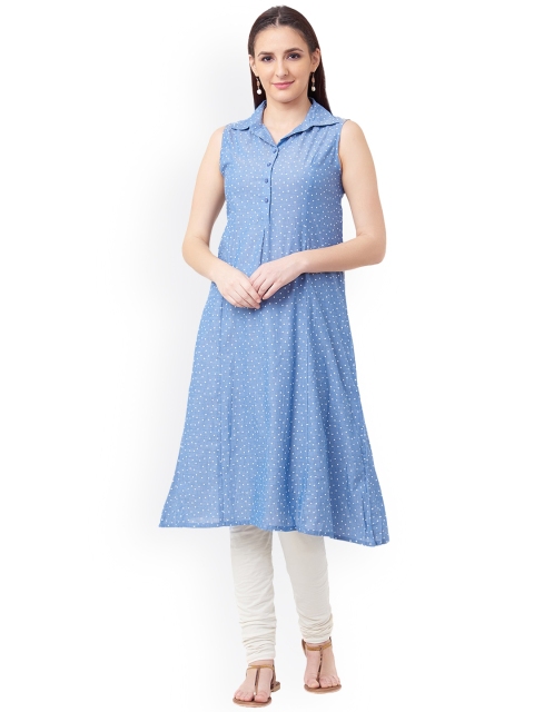 

IMARA Women Blue Polka Dot Printed A-Line Kurta