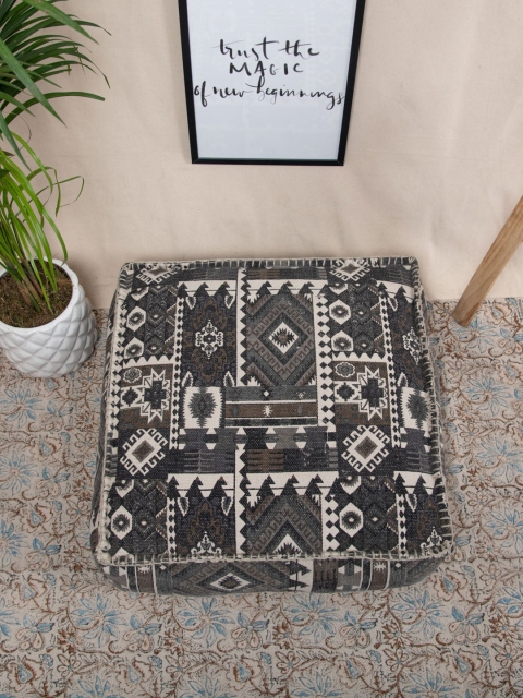 

Tistabene Black & White Monochrome Square-Shaped Durry Printed Floor Cushion