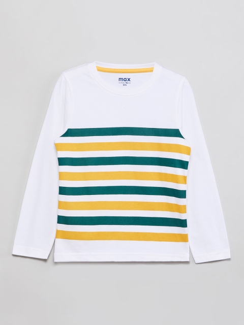 

max Boys White Striped Round Neck T-shirt