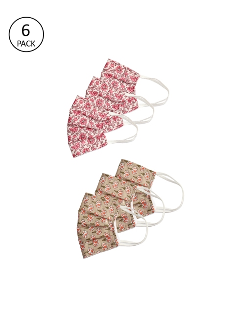

Bellofox Women Brown & Pink Printed Pack Of 6 Reusable 3-Ply Cloth Masks