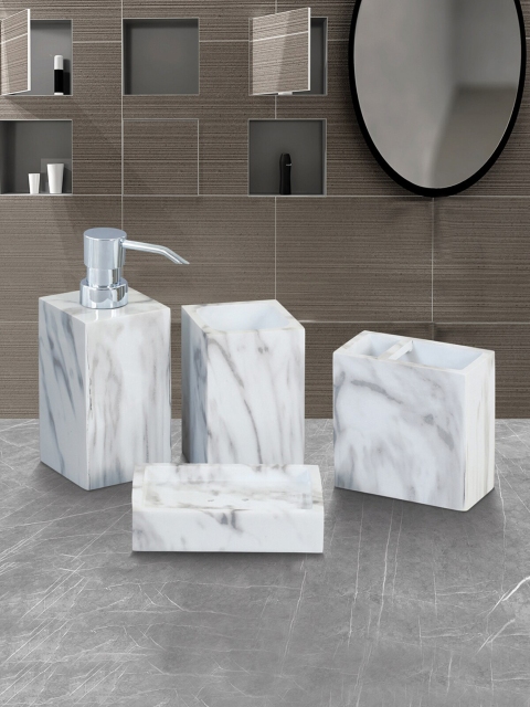 

OBSESSIONS White & Grey Printed Spaze 4 Pcs Bathroom Accessories Set