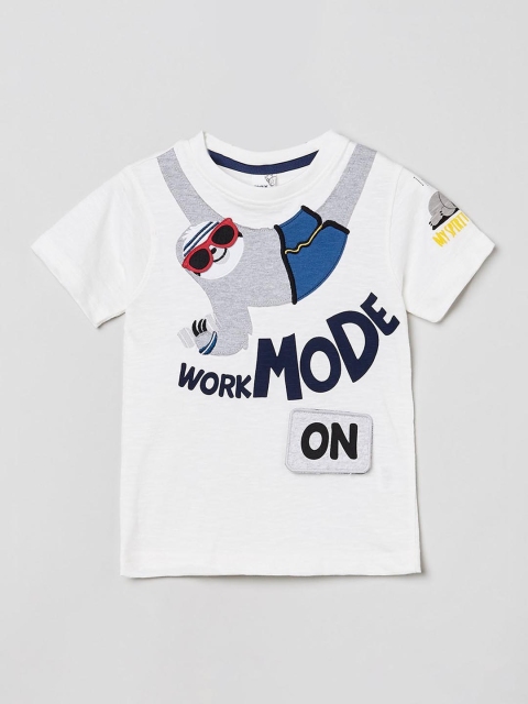 max Boys White & Grey Printed Round Neck T-shirt