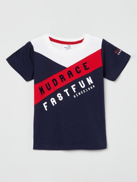 

max Boys Navy Blue Colourblocked Round Neck T-shirt