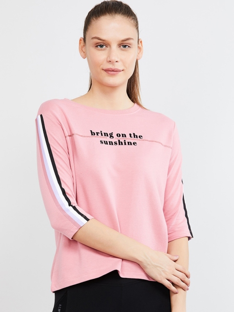 

max Women Pink & Black Printed Round Neck T-shirt