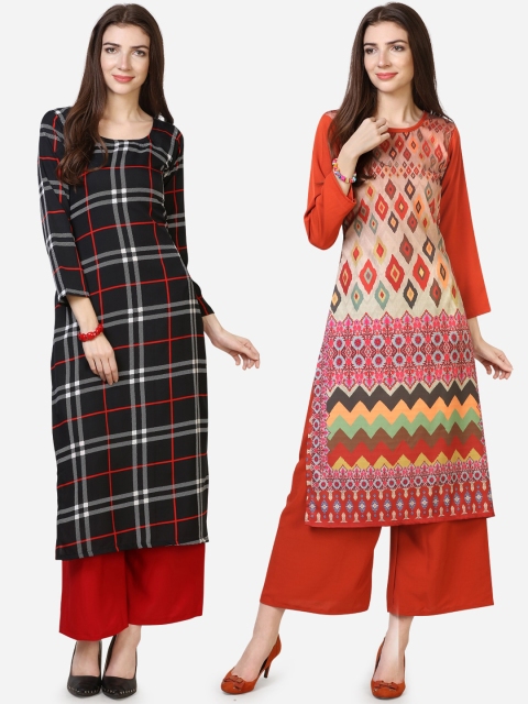 

Silk Bazar Women Pack Of 2 Printed Kurta with Palazzos, Black
