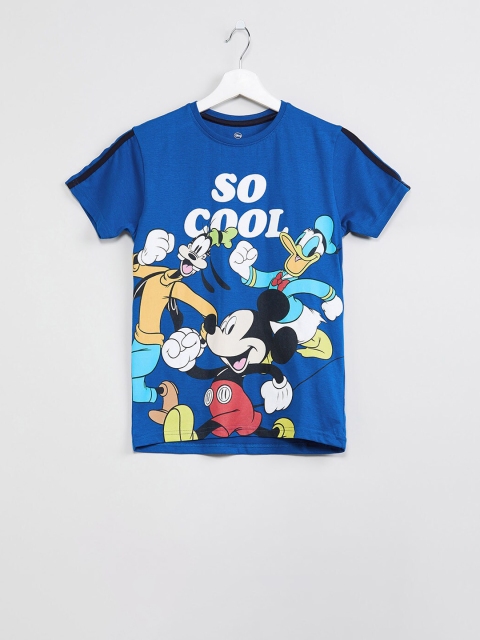 

max Boys Blue Mickey Mouse Printed Round Neck T-shirt
