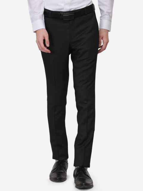 

Greenfibre Men Black Skinny Fit Self Design Formal Trousers