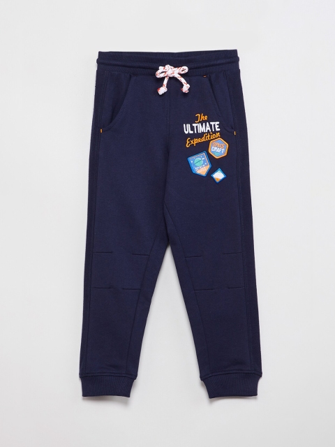 

max Boys Navy Blue Self Design Slim-Fit Joggers