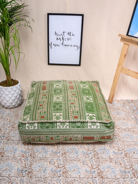 

Tistabene Green & Off-White Leek Durry Printed Square Floor Cushion