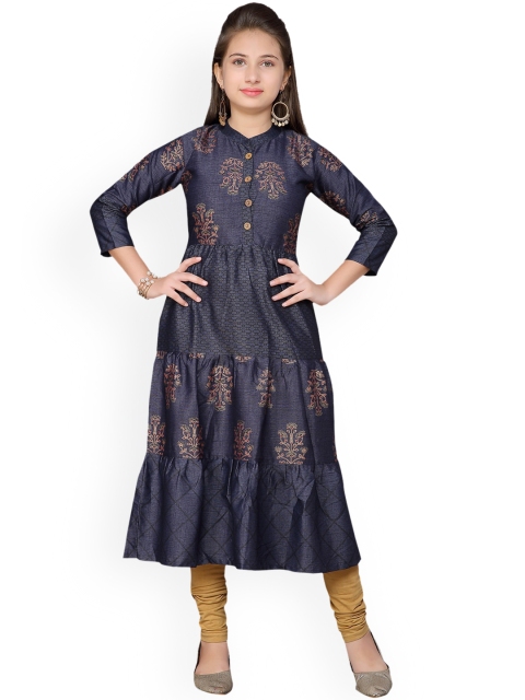 

Aarika Girls Navy Blue & Mustard Yellow Printed Kurta with Leggings