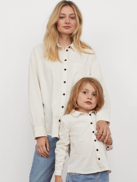 

H&M Women White Corduroy Shirt