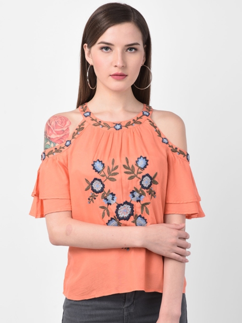 

Latin Quarters Women Orange Embroidered Top
