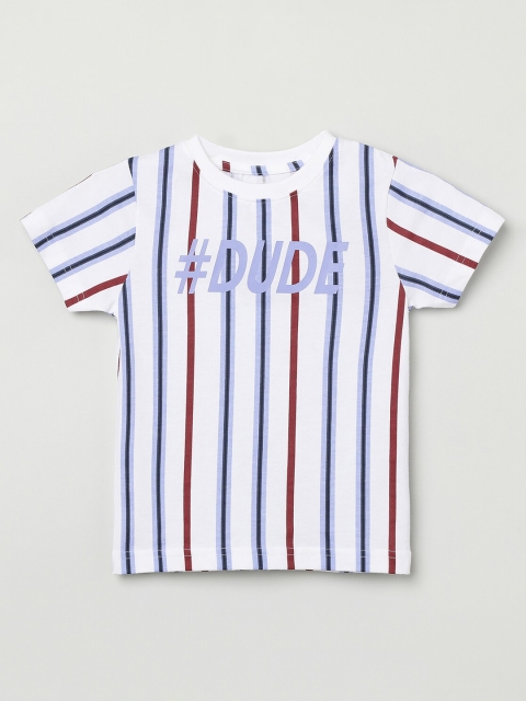 

max Boys White Striped Round Neck T-shirt