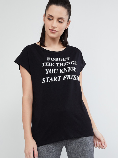

max Women Black Printed Round Neck T-shirt