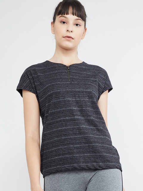 

max Women Charcoal Grey Striped Round Neck T-shirt