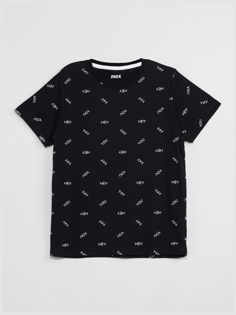 

max Boys Black Printed Round Neck T-shirt