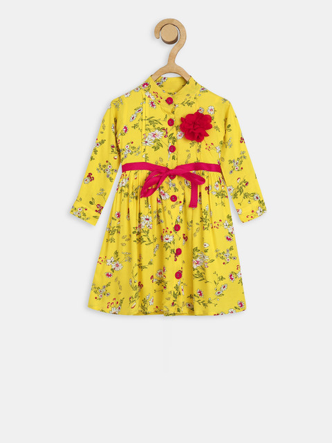 

Bella Moda Girls Yellow Printed Fit and Flare Dress