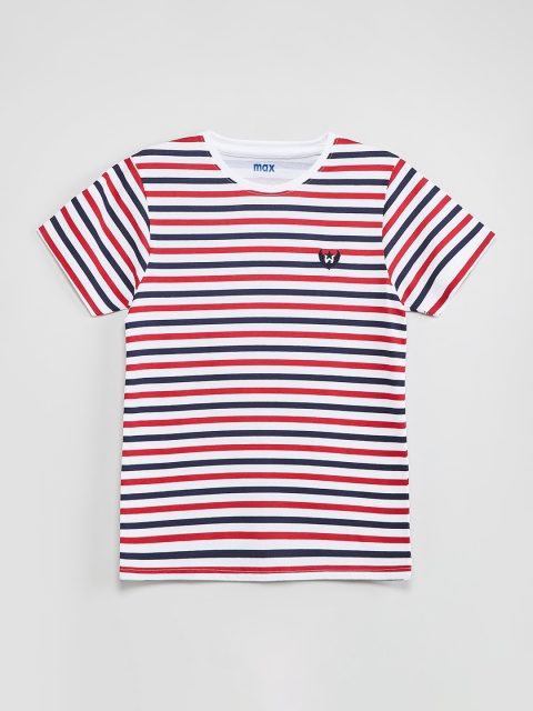 

max Boys White Striped Round Neck T-shirt