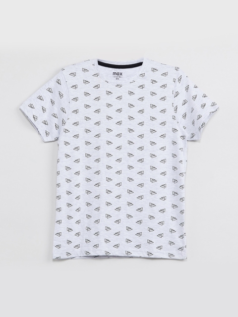 

max Boys Grey Melange Printed Round Neck T-shirt