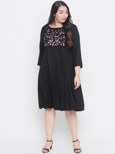 

Amydus Women Black Yoke Embroidered A-Line Dress