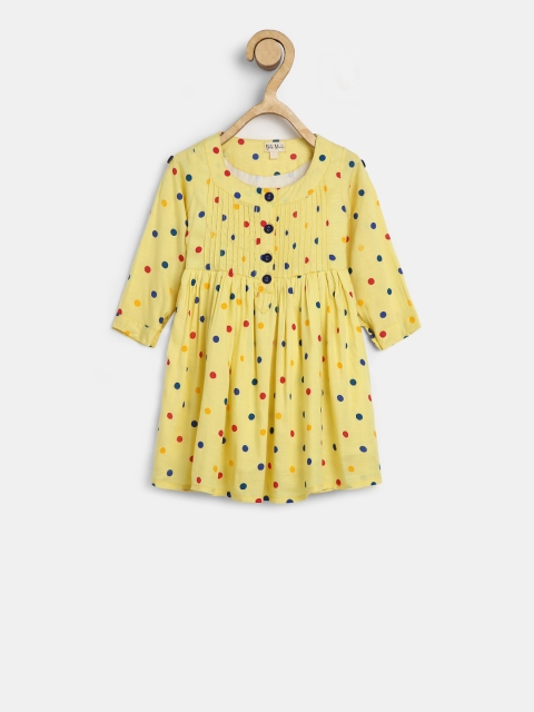 

Bella Moda Girls Yellow Polka Dots Printed Fit and Flare Dress