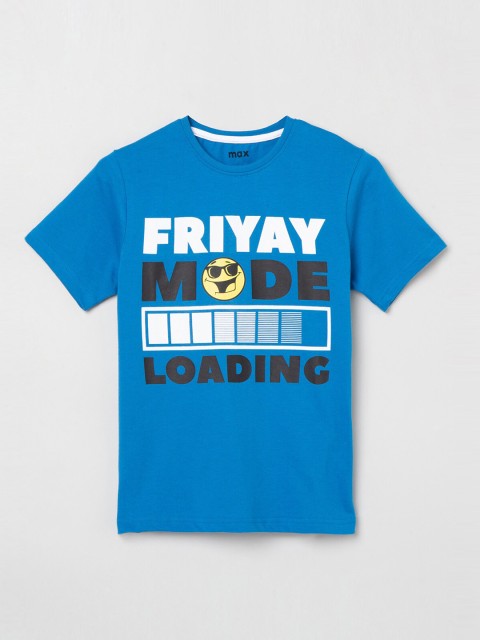 

max Boys Blue Printed Round Neck T-shirt