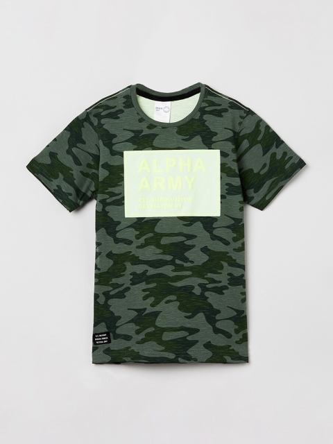 

max Boys Olive Green Printed Round Neck T-shirt